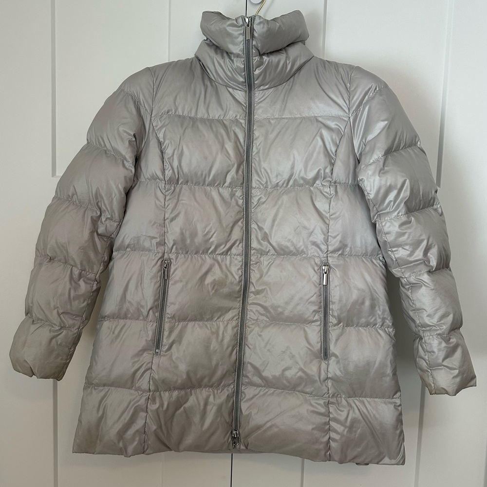 Lands' End Women's Shiny Silver Puffer Coat M 10/12‎